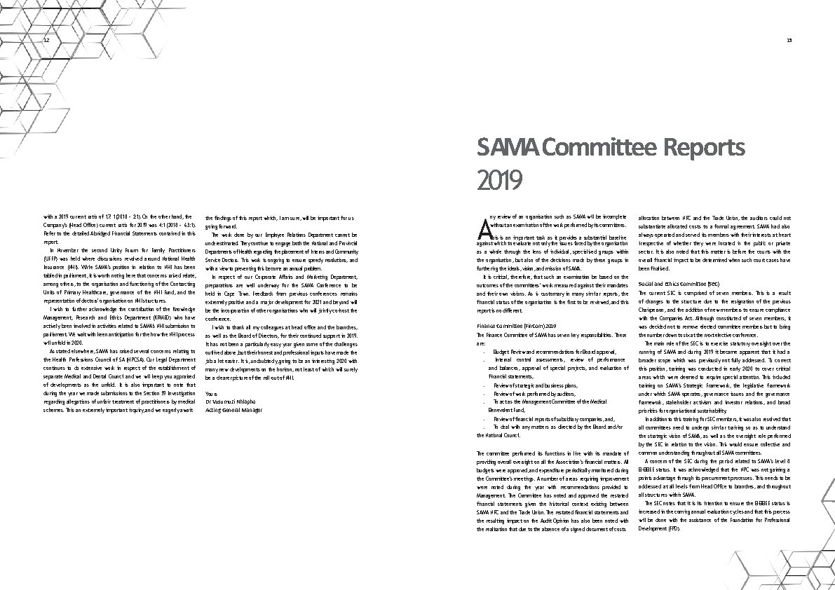 12 13 SAMA Committee Reports 2019 with a 2019 current ratio of 1. 7: