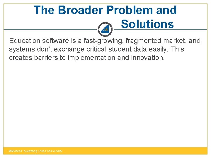 The Broader Problem and Solutions Education software is a fast-growing, fragmented market, and systems
