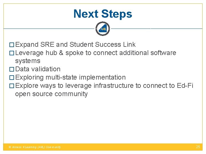 Next Steps � Expand SRE and Student Success Link � Leverage hub & spoke