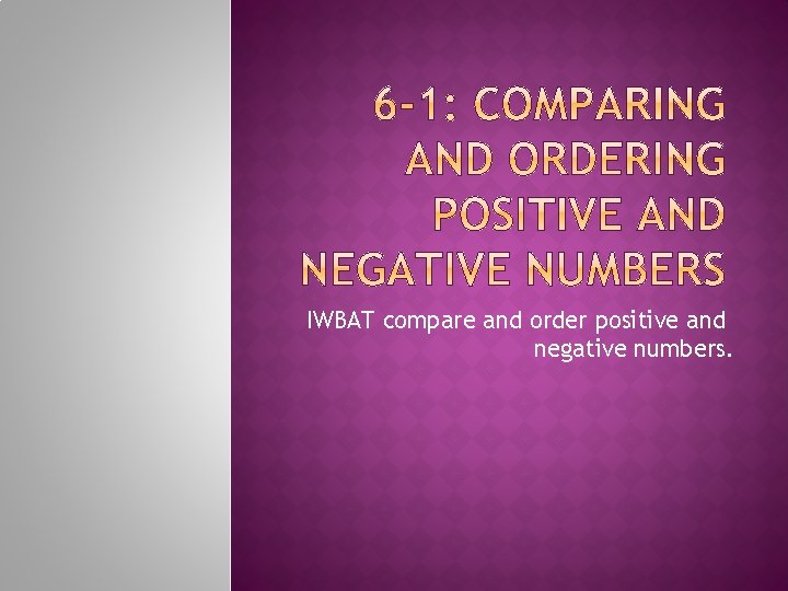 IWBAT compare and order positive and negative numbers. 