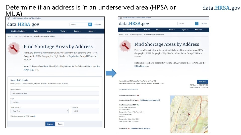 Determine if an address is in an underserved area (HPSA or MUA) 