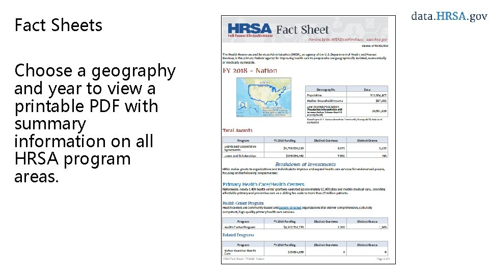 Fact Sheets Choose a geography and year to view a printable PDF with summary