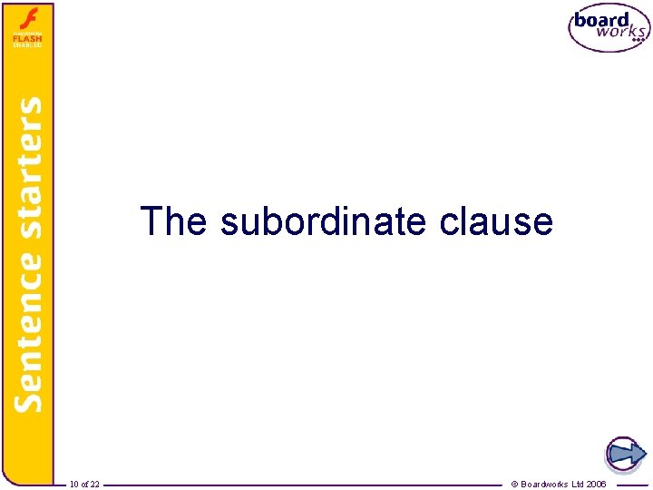 Complex sentences: The subordinate clause 10 of 22 © Boardworks Ltd 2006 