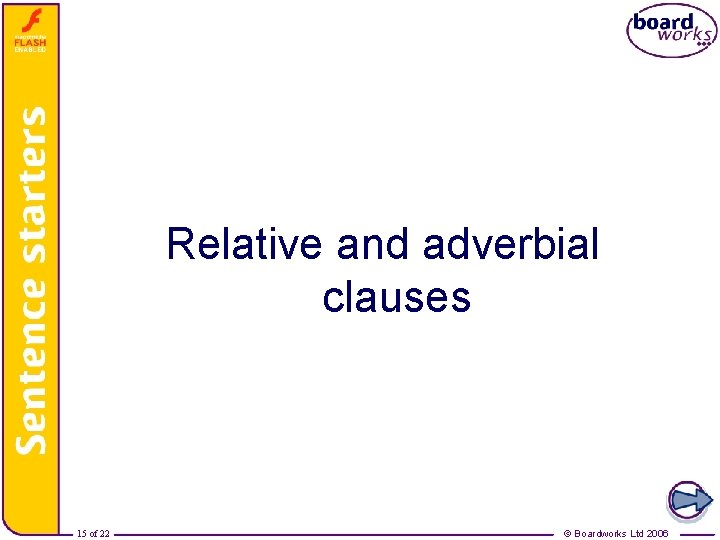 Complex sentences: Relative and adverbial clauses 15 of 22 © Boardworks Ltd 2006 