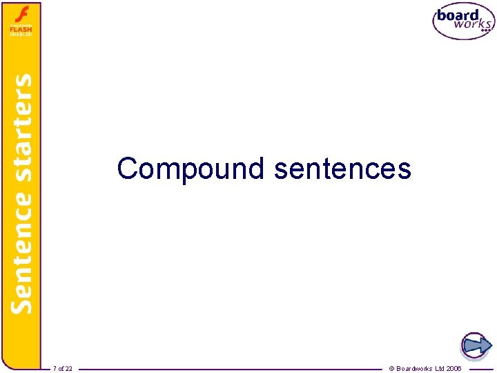 Complex sentences: Compound sentences 7 of 22 © Boardworks Ltd 2006 
