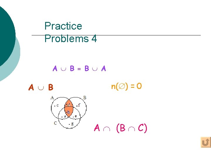 Practice Problems 4 A B = B A A B n( ) = 0