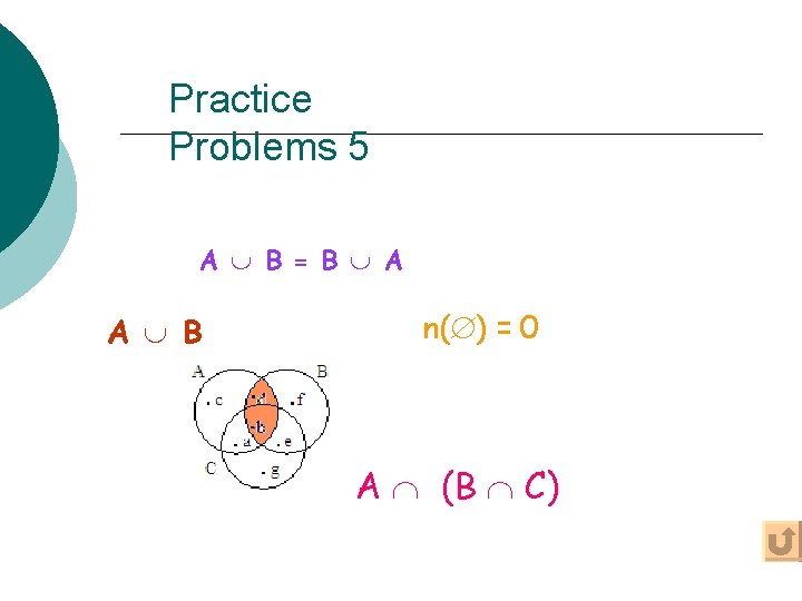 Practice Problems 5 A B = B A A B n( ) = 0
