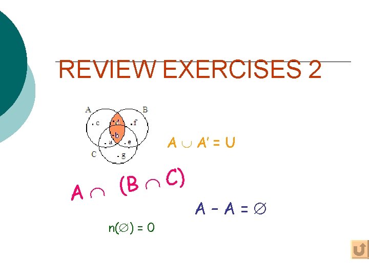 REVIEW EXERCISES 2 A A’ = U ) C B ( A n( )