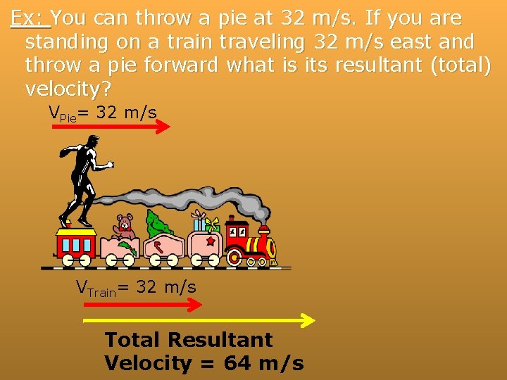 Ex: You can throw a pie at 32 m/s. If you are standing on