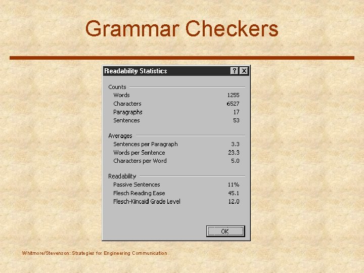 Grammar Checkers Whitmore/Stevenson: Strategies for Engineering Communication 