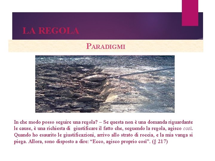 LA REGOLA PARADIGMI In che modo posso seguire una regola? – Se questa non