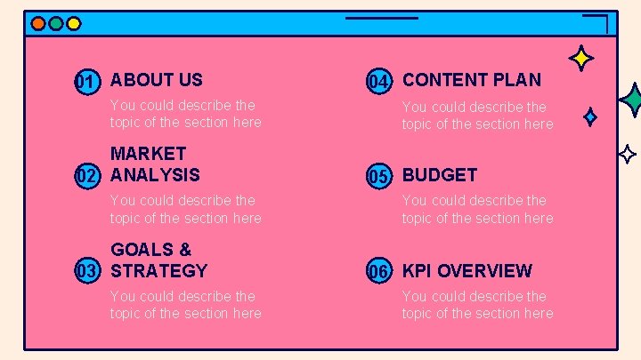 01 ABOUT US You could describe the topic of the section here MARKET 02