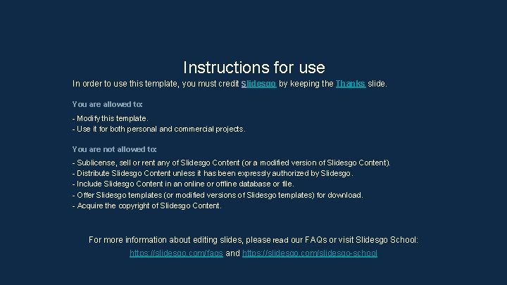 Instructions for use In order to use this template, you must credit Slidesgo by Instructions for use In order to use this template, you must credit Slidesgo by