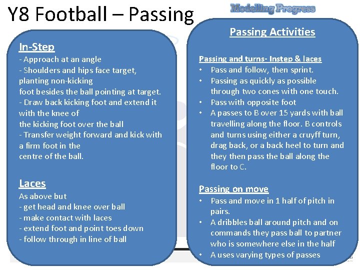 Y 8 Football – Passing In-Step - Approach at an angle - Shoulders and