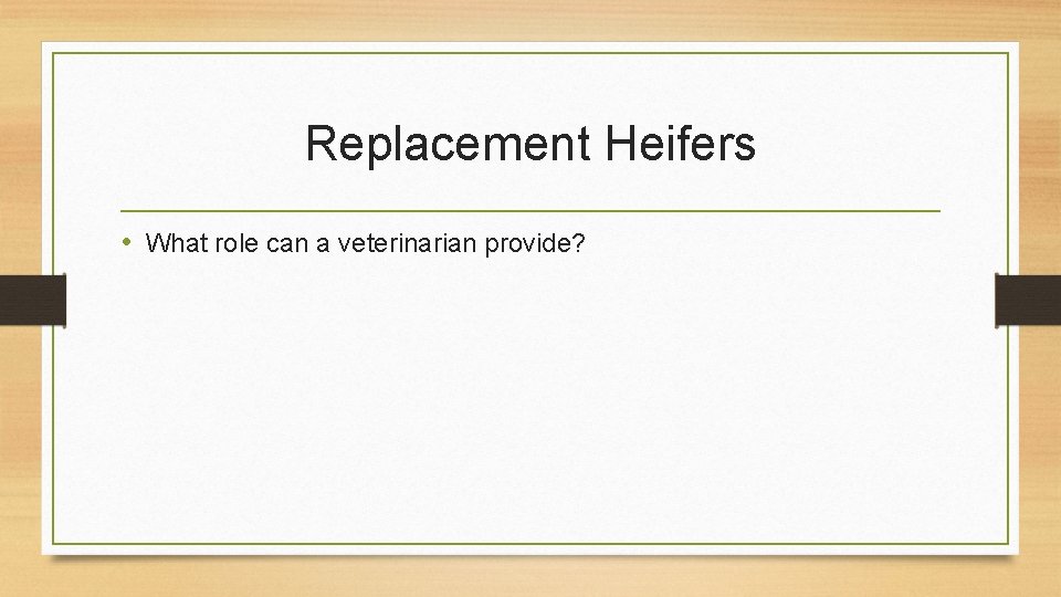 Replacement Heifers • What role can a veterinarian provide? 