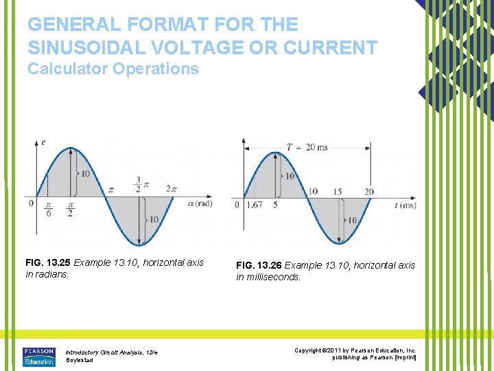GENERAL FORMAT FOR THE SINUSOIDAL VOLTAGE OR CURRENT Calculator Operations FIG. 13. 25 Example