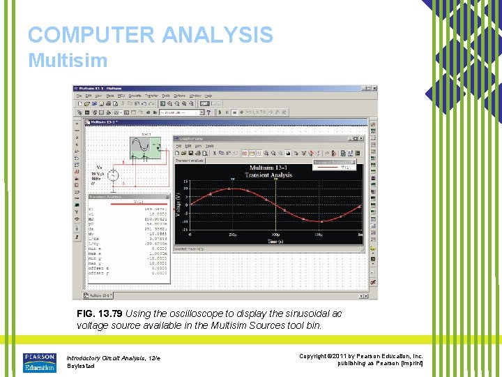 COMPUTER ANALYSIS Multisim FIG. 13. 79 Using the oscilloscope to display the sinusoidal ac
