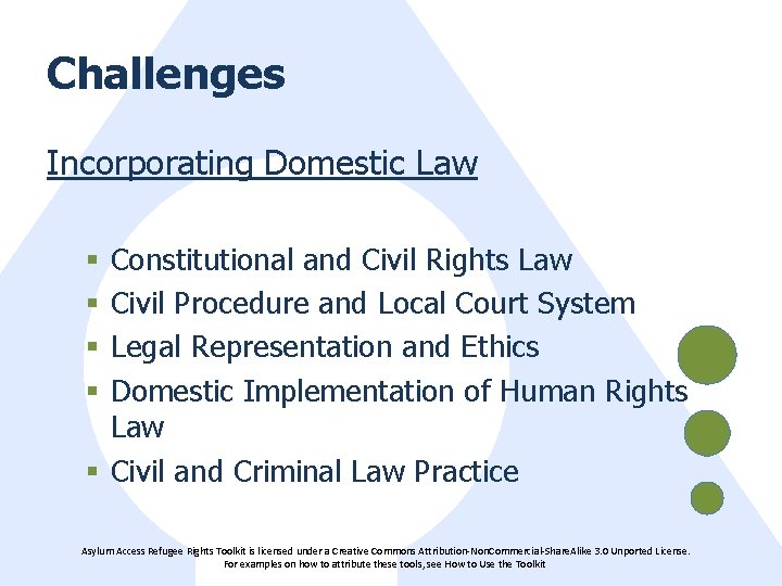 Challenges Incorporating Domestic Law Constitutional and Civil Rights Law Civil Procedure and Local Court