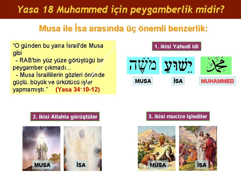 Yasa 18 Muhammed için peygamberlik midir? Musa ile İsa arasında üç önemli benzerlik: “O