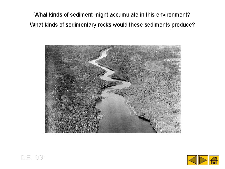 What kinds of sediment might accumulate in this environment? What kinds of sedimentary rocks