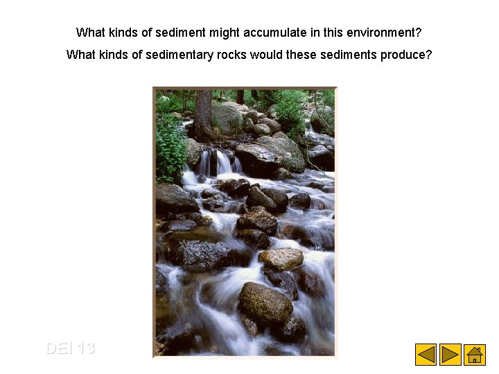 What kinds of sediment might accumulate in this environment? What kinds of sedimentary rocks