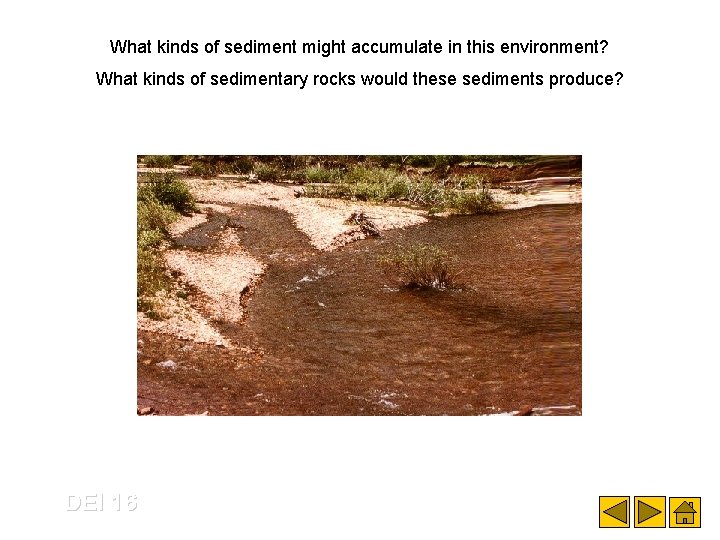 What kinds of sediment might accumulate in this environment? What kinds of sedimentary rocks