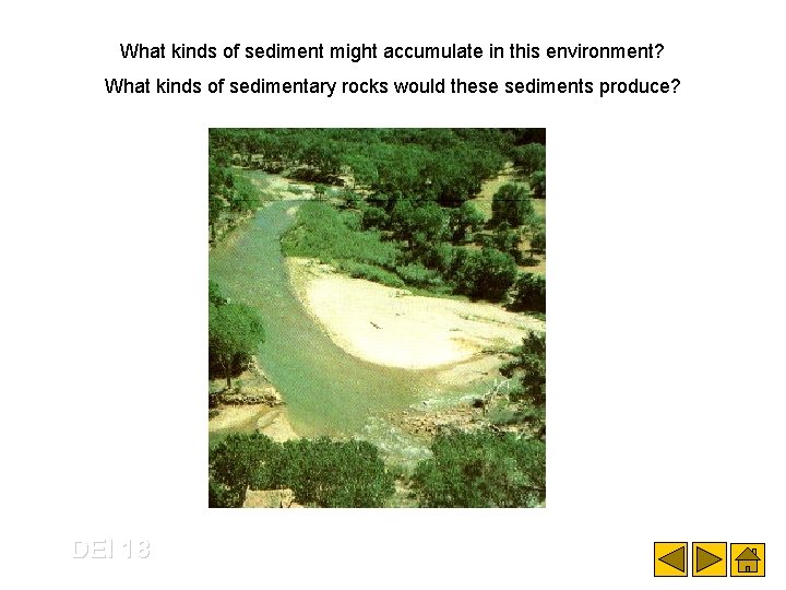 What kinds of sediment might accumulate in this environment? What kinds of sedimentary rocks