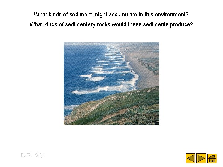 What kinds of sediment might accumulate in this environment? What kinds of sedimentary rocks