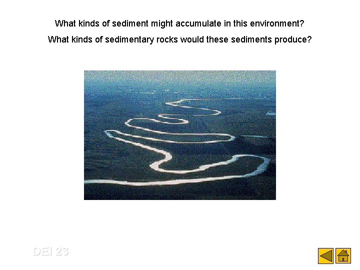 What kinds of sediment might accumulate in this environment? What kinds of sedimentary rocks