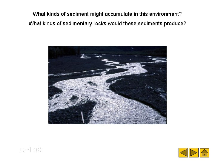 What kinds of sediment might accumulate in this environment? What kinds of sedimentary rocks