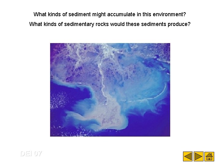 What kinds of sediment might accumulate in this environment? What kinds of sedimentary rocks