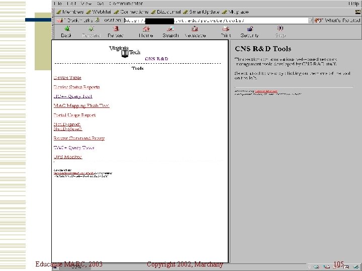Educause MARC, 2003 Copyright 2002, Marchany 105 