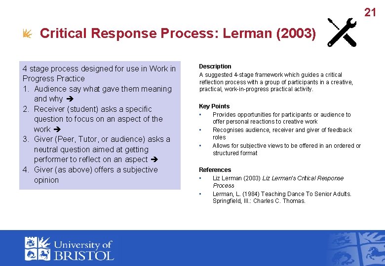 21 Critical Response Process: Lerman (2003) 4 stage process designed for use in Work