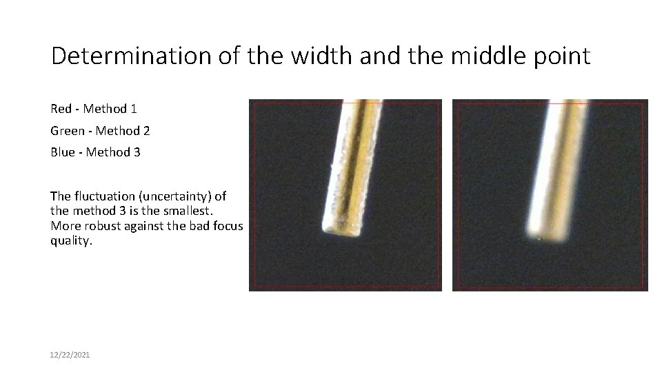 Determination of the width and the middle point Red - Method 1 Green -