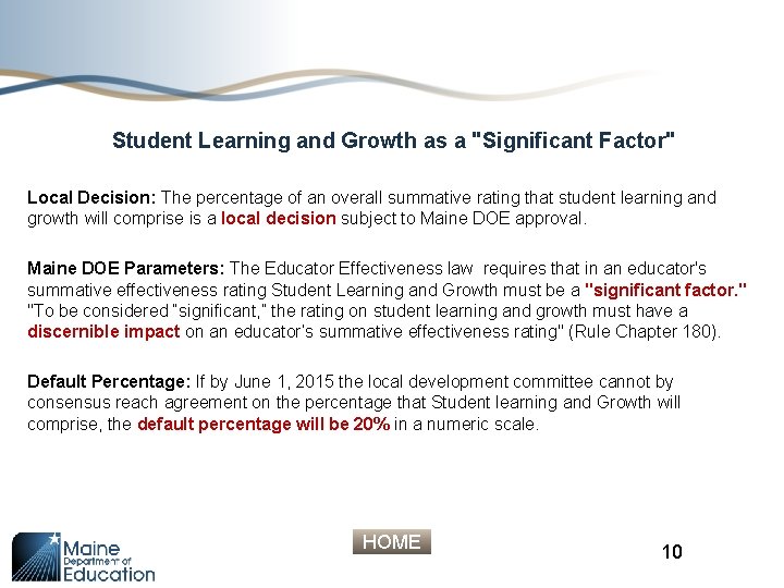 Student Learning and Growth as a "Significant Factor" Local Decision: The percentage of an