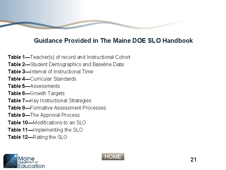 Guidance Provided in The Maine DOE SLO Handbook Table 1—Teacher(s) of record and Instructional