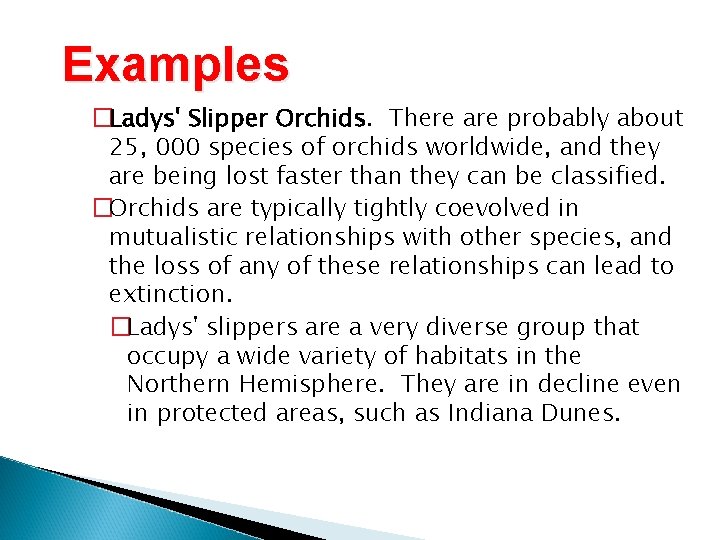 Examples �Ladys' Slipper Orchids. There are probably about 25, 000 species of orchids worldwide,