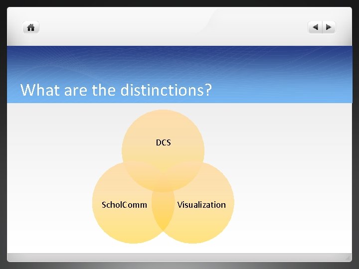 What are the distinctions? DCS Schol. Comm Visualization 