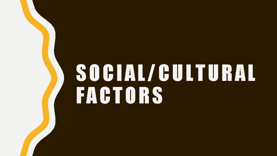SOCIAL/CULTURAL FACTORS 