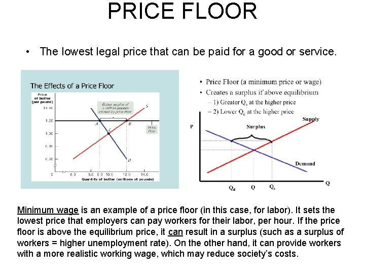 PRICE FLOOR • The lowest legal price that can be paid for a good