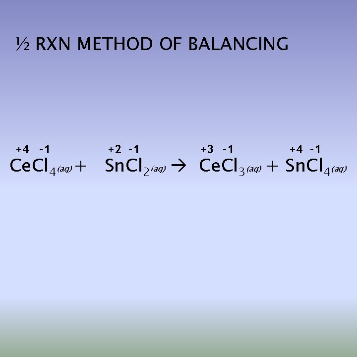 ½ RXN METHOD OF BALANCING +4 -1 +2 -1 +3 -1 +4 -1 Ce.