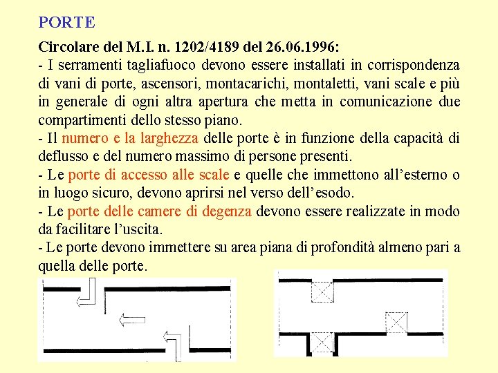 PORTE Circolare del M. I. n. 1202/4189 del 26. 06. 1996: - I serramenti