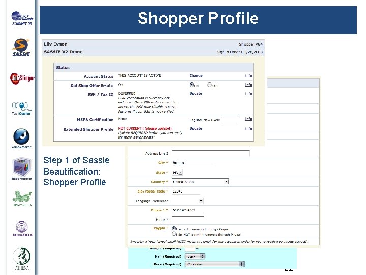 Shopper Profile Step 1 of Sassie Beautification: Shopper Profile 22 