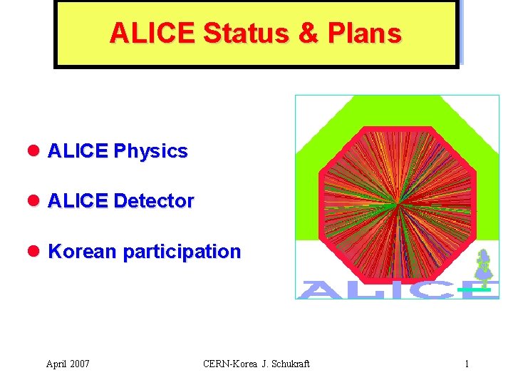 ALICE Status & Plans l ALICE Physics l ALICE Detector l Korean participation April