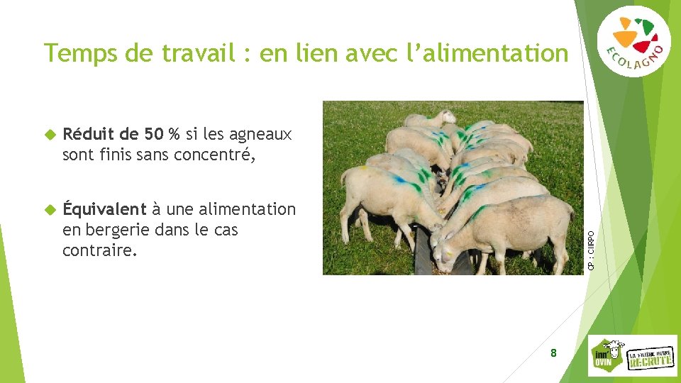  Réduit de 50 % si les agneaux sont finis sans concentré, Équivalent à