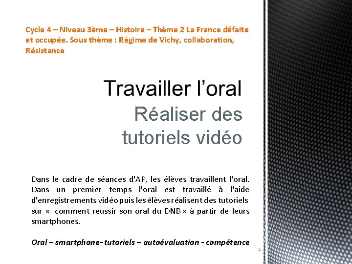 Cycle 4 – Niveau 3ème – Histoire – Thème 2 La France défaite et