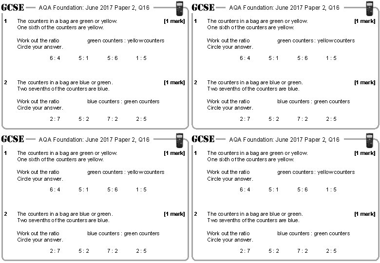 AQA Foundation: June 2017 Paper 2, Q 16 1 The counters in a bag