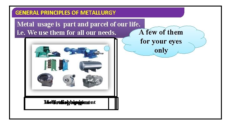 GENERAL PRINCIPLES OF METALLURGY Metal usage is part and parcel of our life. A