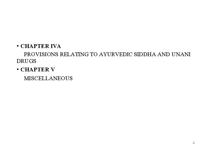  • CHAPTER IVA PROVISIONS RELATING TO AYURVEDIC SIDDHA AND UNANI DRUGS • CHAPTER