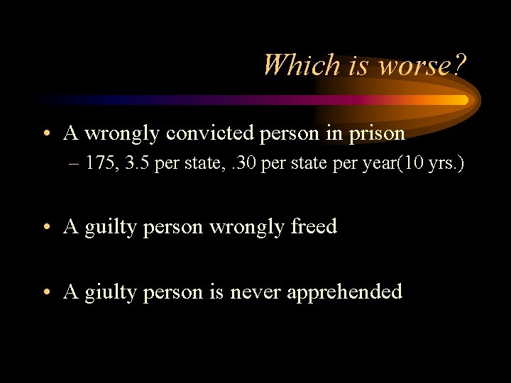 Which is worse? • A wrongly convicted person in prison – 175, 3. 5